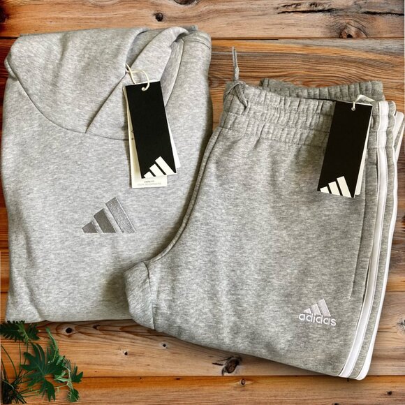 2 pc adidas sweatshirt hoodie and joggers set grey bundle - Picture 1 of 6